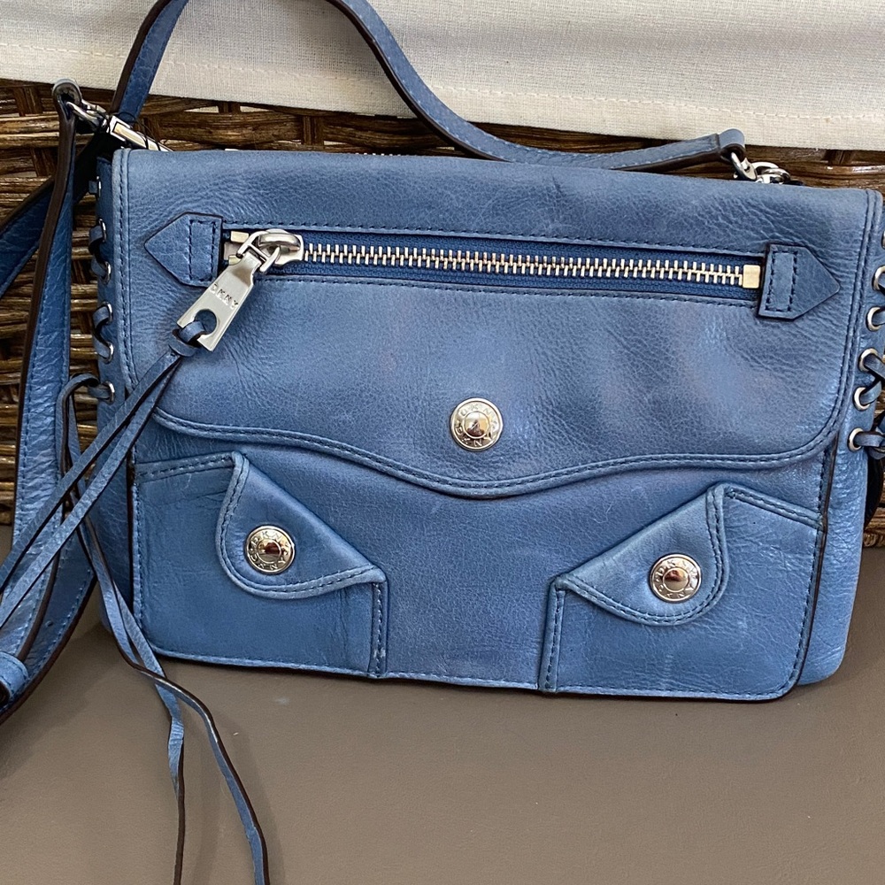 DKNY DANA Blue Leather Crossbody Bag